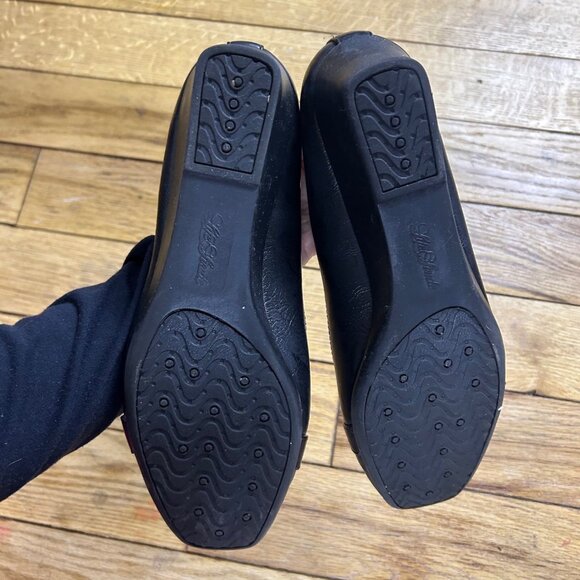 LifeStride Black Faux Leather Square Toe Buckle Wedge Heels - Picture 4 of 6